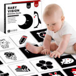 Large 5.7"x5.7" 40 Pages High Contrast Baby Cards for Infants 0-36 Months, Visual Stimulation Black and White Card for Newborns